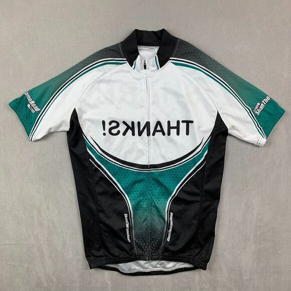 Share The Damn Road Mens Cycling Jersey Small White Green Full Zip Shirt Thanks - Picture 2 of 7